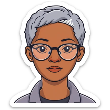 African American woman short gray hair glasses sticker
