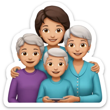 two kids (1 boy and 1 girl) with their mother and grand mother smiling sticker
