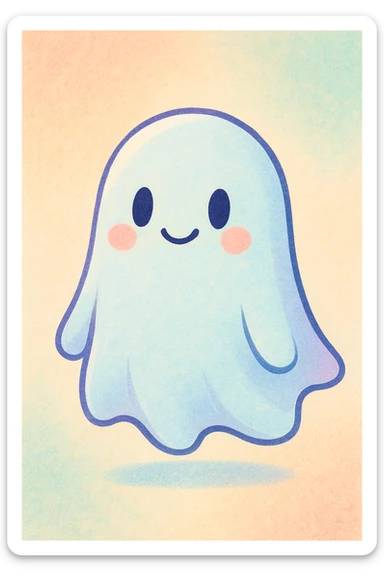 soul, stylized cartoon ghost, gentle smile, pastel colors, simple, friendly sticker
