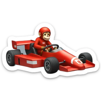 Monkey in a F1 red car with a man running after him sticker