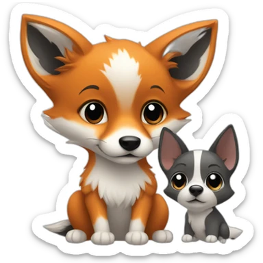 Black and white baby’s head of a fox and a dog sticker