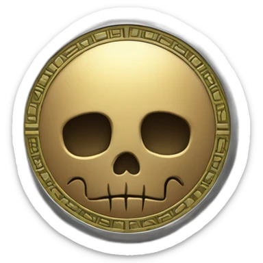 A coin with patterns and a small skull in middle sticker