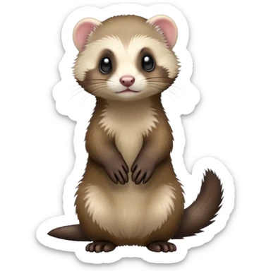 cinematic-[ferret]-realistic-full- long slender body-standing-emoji,-tiny-paws-tucked-close,-head-tilted-dramatically,-fluffy-[sable]-fur,-simplified-yet-realistic-focused-features,-highly-detailed,-glowing-with-an-almost-sarcastic-glow sticker