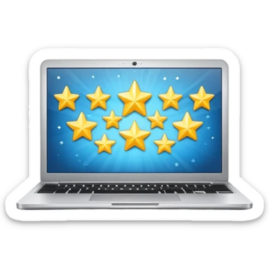laptop open with screen showing five stars sticker