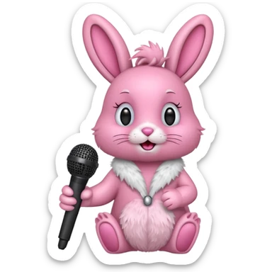 pink bunnie singing , holding mic sticker