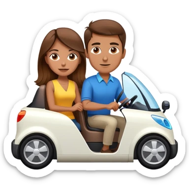 Brown haired man and brown haired woman riding in electric car  sticker