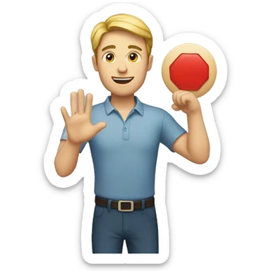 White man holding a stop sing in his hand  sticker