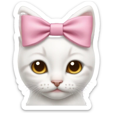White kitten with brown eyes wearing a pink bow tie on head  sticker