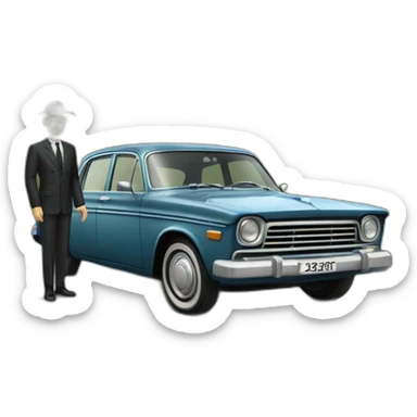 Man next to the black-volga-gaz-24-car sticker