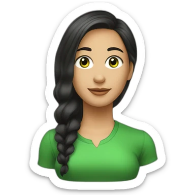 Oftalmologa de ojos verdes y cabello negro largo en caricatura sticker