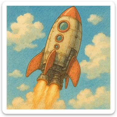 a rocket, ghibli style sticker