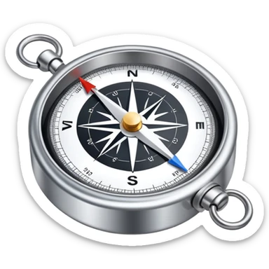 The standard iOS compass emoji 🧭 with a white ribbon threaded through the metal loop at the top of the compass sticker