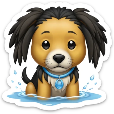 un perro de agua con rastas negras sticker