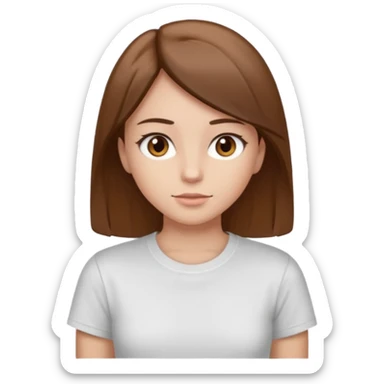 Chica de pelo liso y marrón con ojos color marrón claro y una camiseta blanca y la piel blanca sticker