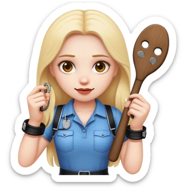Girl emoji holding a paddle and handcuffs sticker