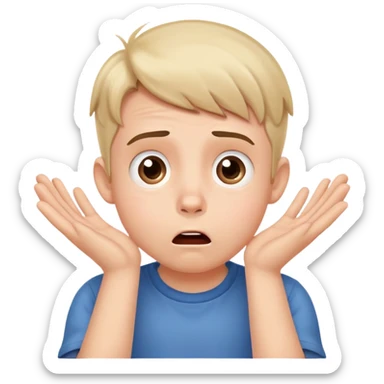 A cute boy with both hands pressed against his cheeks, looking surprised or shocked sticker