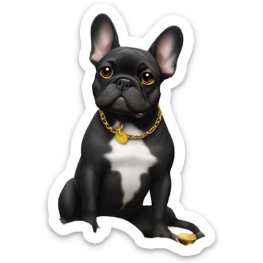 Black-and-tan French bulldog sitting on gold coins sticker