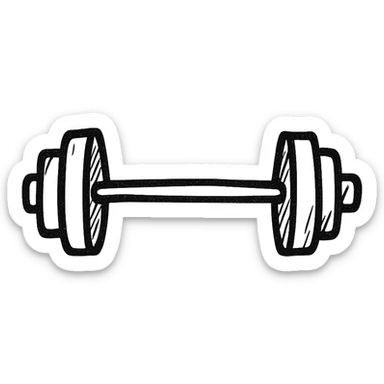A weightlifting barbell with weights, bold, strong lines, sporty sticker
