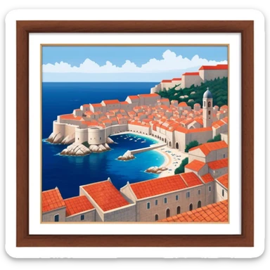 Dubrovnik – Cinematic Realistic Dubrovnik, depicted as a stunning coastal city with red-tiled roofs and ancient stone walls, set against the deep blue Adriatic Sea under warm Mediterranean light, rendered with rich textures that capture its enchanting beauty. sticker
