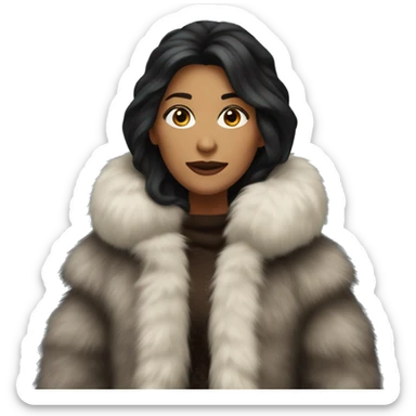 Dark haired woman wearing big full length fur coat sticker