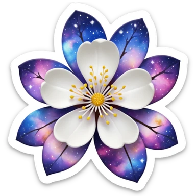 white sakura flower with a galaxy pattern sticker