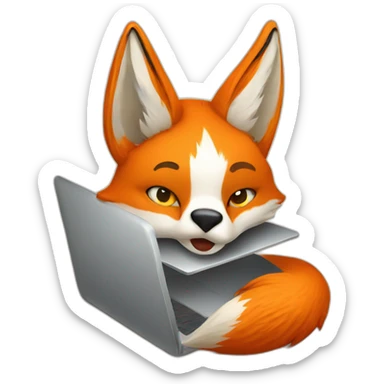 An orange fox Uses laptop sticker