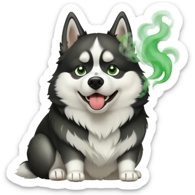Black and white Husky dog farting green smoke sticker