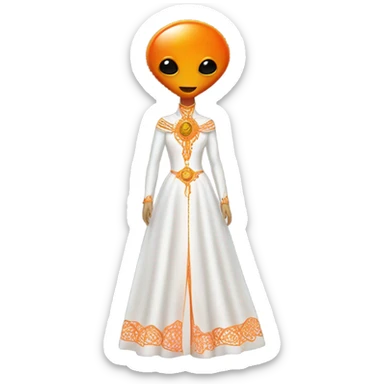 a orange alien woman full body in white Romanov dress sticker