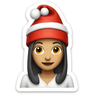 A girl with a Christmas hat sticker