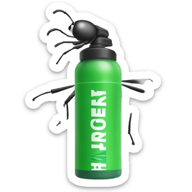 a bug spray spraying on a bug sticker