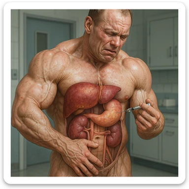  bodybuilder che fa dosaggi a caso di steroidi, e quindi sta male, iper realistica , fai fegato e reni in evidenza sticker