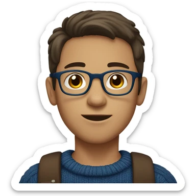 winter, christmas, young boy, short  brown hair, brown eyes, hispanic, dark blue sweater, full body, blue glasses sticker
