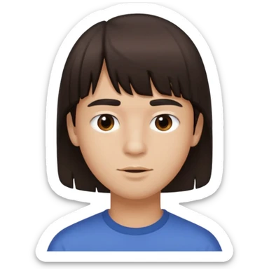 boy dark brown hair with bangs with straight eyebrows cleaning sticker