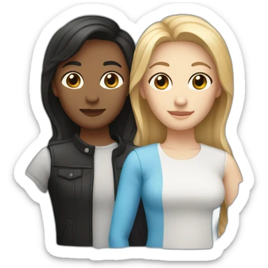 Lesbian Couple (one white with black eyes and light brown hair with a fish face like - one white with black hair, blue eyes very androgyne with middle length hair) sticker