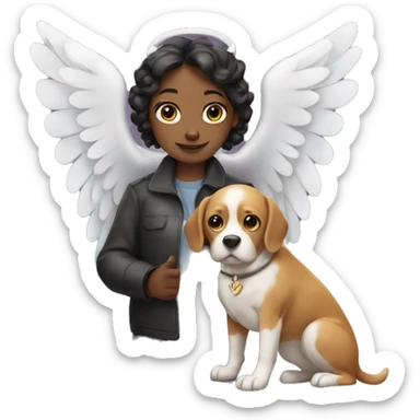 woman with a dog with angel wings sticker