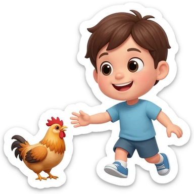 un niño atrapando a un pollo sticker