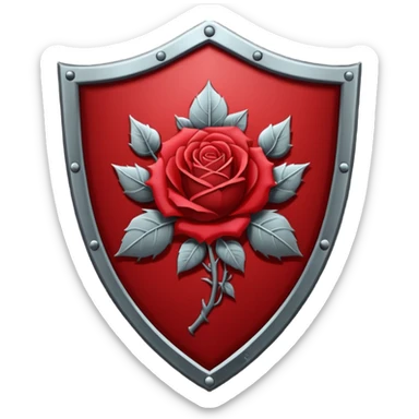 Flat vector  No gradients  Deep red (#7A0F1E)  Transparent background  High contrast  Clean gothic shield aesthetic with a rose  Designed to be readable at 128x128px sticker