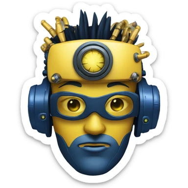 Yellow cyborg head with dark blue steampunk goggles and dark blue Mohawk  sticker