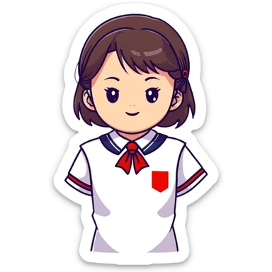 Adorable Japanese high school girl in classic sailor uniform with red necktie sticker