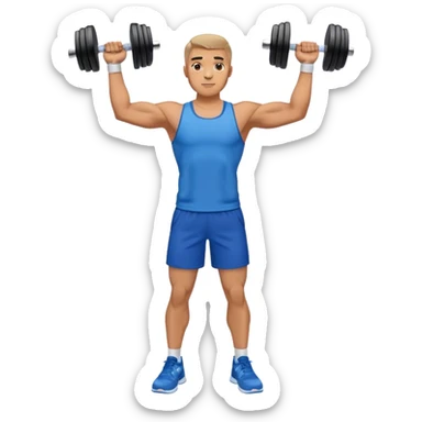 man with blue shorts doing side-lateral raise (T pose) with light dumbbells sticker