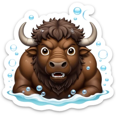 Angry buffalo in the water blowing bubbles  sticker