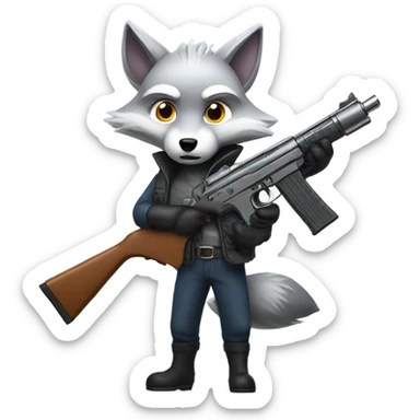 silver fox with a gun sticker