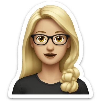 Woman medium length light blonde hair glasses with black cat in arms  sticker