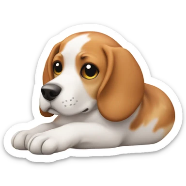 a beagle laying down in a cinnamon roll position sticker