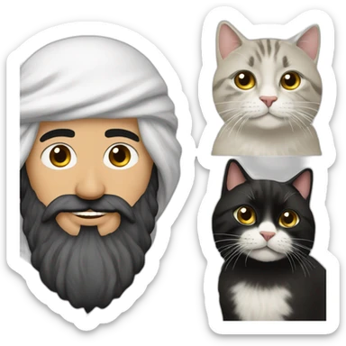 Arab Bearded man with a white and black spoted cat sticker