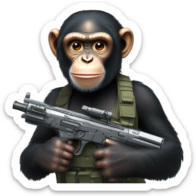 Chimpanzee with a laser rifle sticker