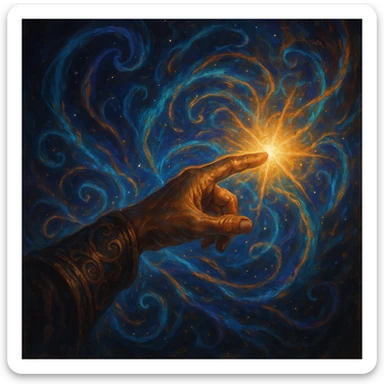 fantasy hand pointing outward with magical energy and a bright light at the fingertip, no text, fantasy style, not apple emoji style sticker