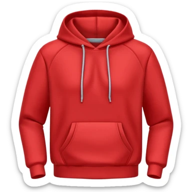 A 3D cartoon red hoodie with soft folds, drawstrings, and a casual fit, isolated plain background. plain , no texture. sticker