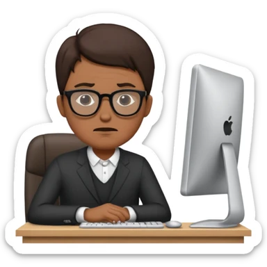 a man in front of a computer annoyed  sticker
