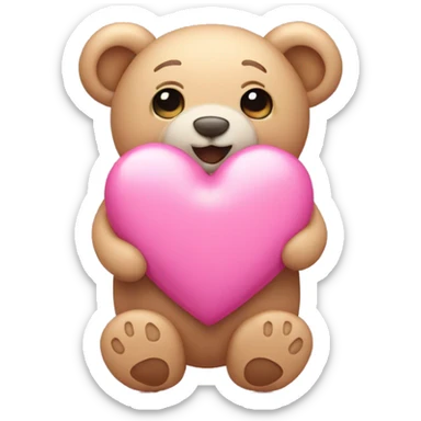 pink heart with a little teddy bear on the side sticker